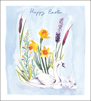 Happy Easter Card - Swans & Flowers - Daisy Park