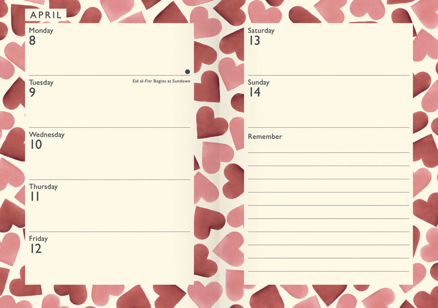 Emma Bridgewater Pink hearts A6 diary 2024 - Daisy Park