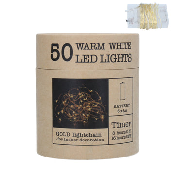 50 warm white LED lights on gold wire 5m - Daisy Park