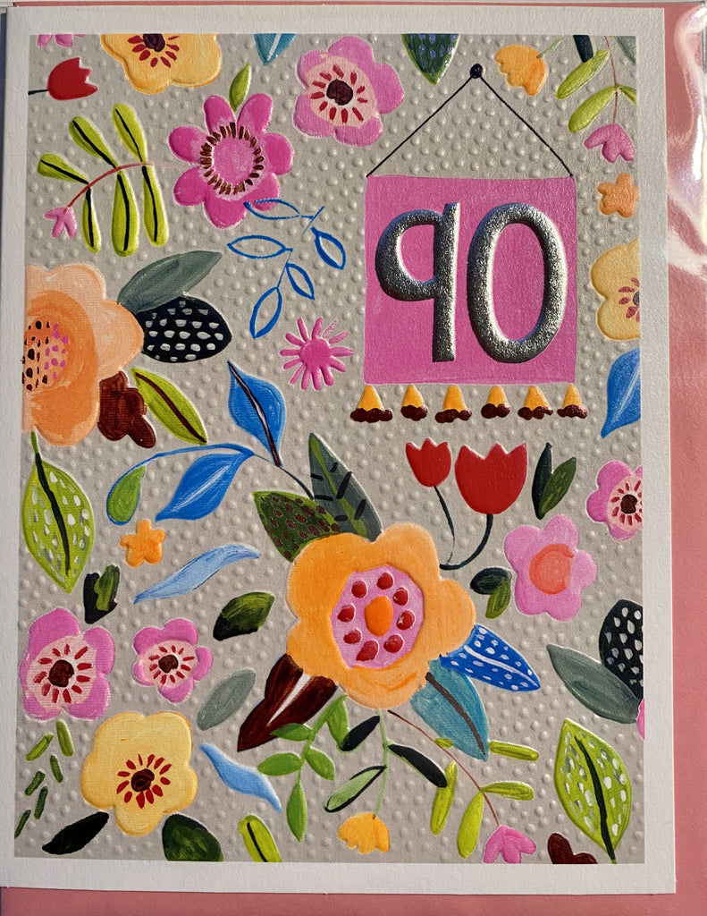 Age 90 pink birthday card - Daisy Park