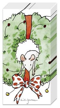 Cute Christmas Mouse in wreath pocket tissue - Daisy Park