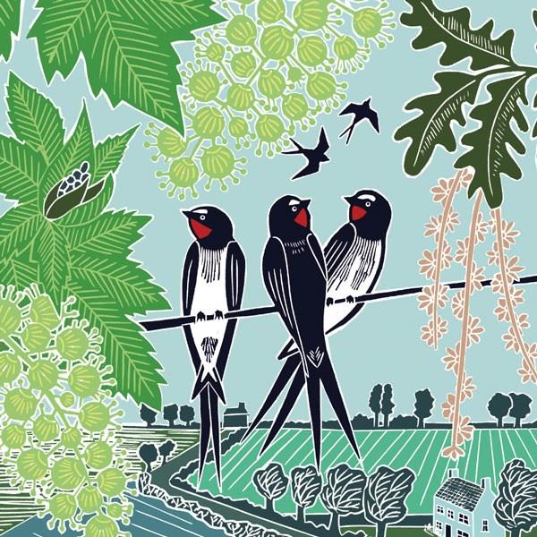 Swallows on a line blank card - Daisy Park