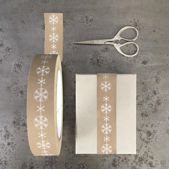 Wide brown tape - white snowflakes - Daisy Park