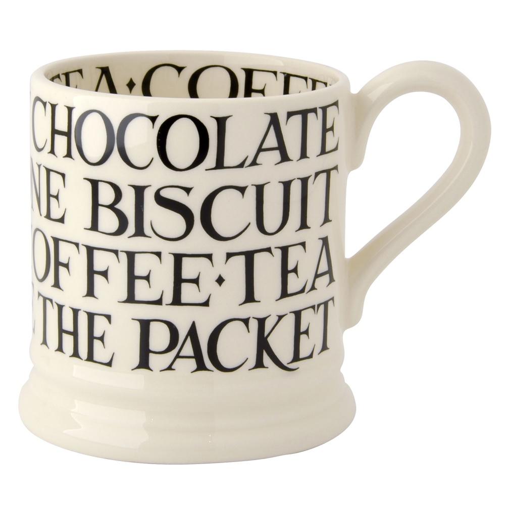 Emma Bridgewater Black Toast all over writing 1/2pt mug - Daisy Park
