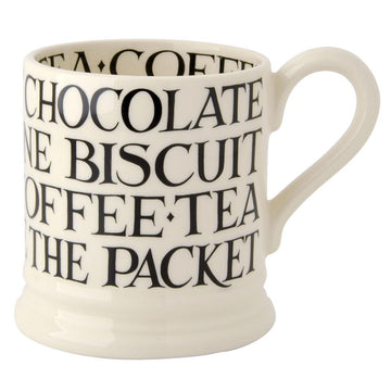Emma Bridgewater Black Toast all over writing 1/2pt mug - Daisy Park