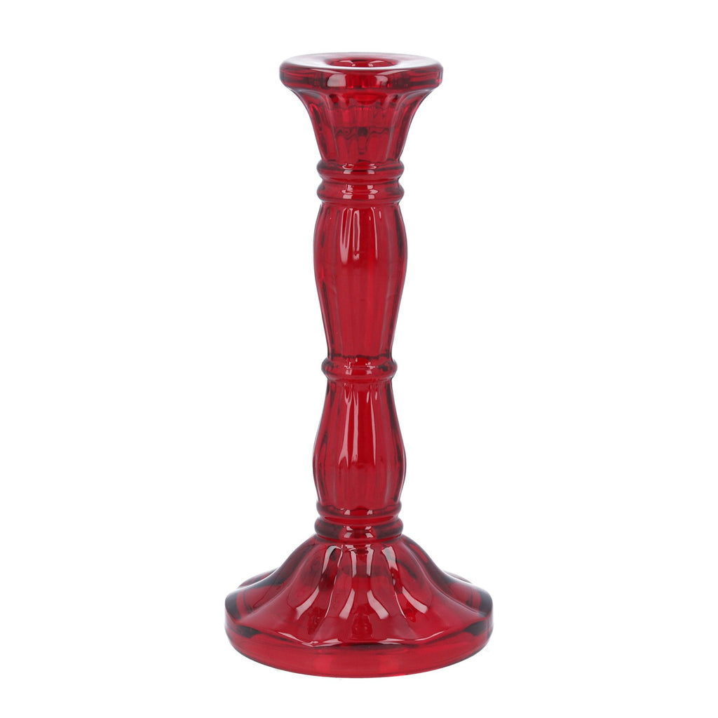 Red glass short moulded candlestick - large - Daisy Park