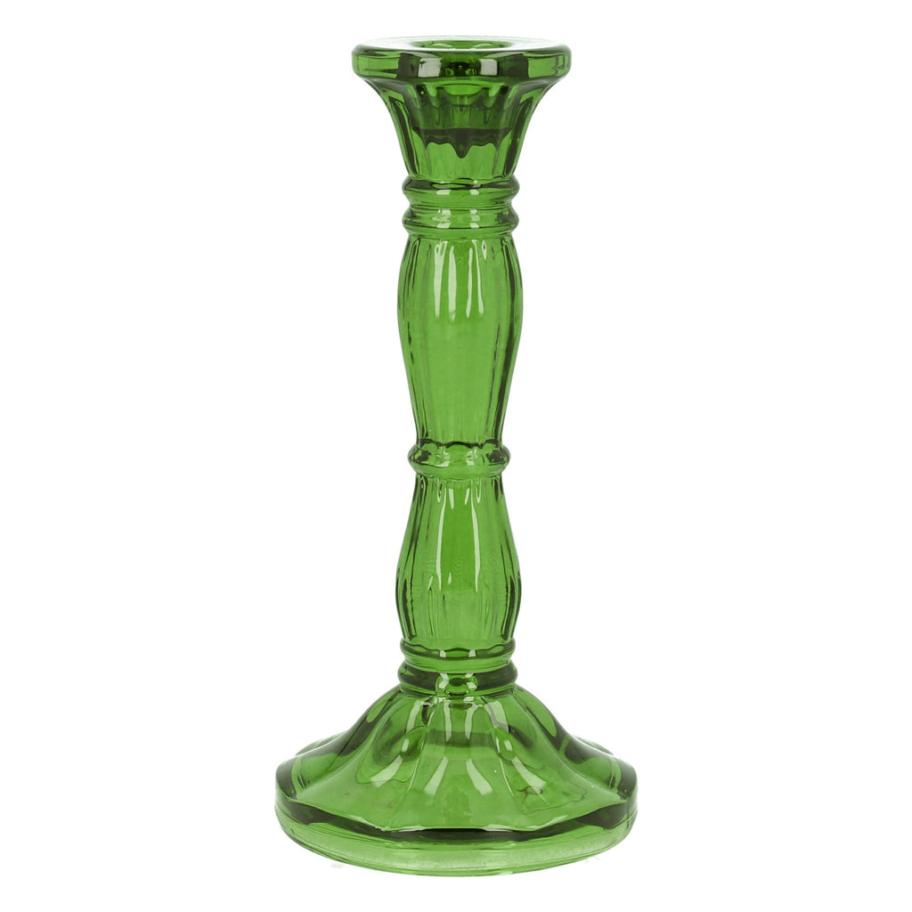 Green glass moulded candlestick - Daisy Park