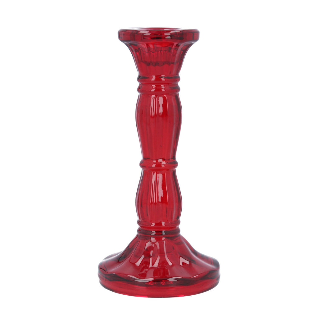 Red glass short moulded candlestick - medium - Daisy Park