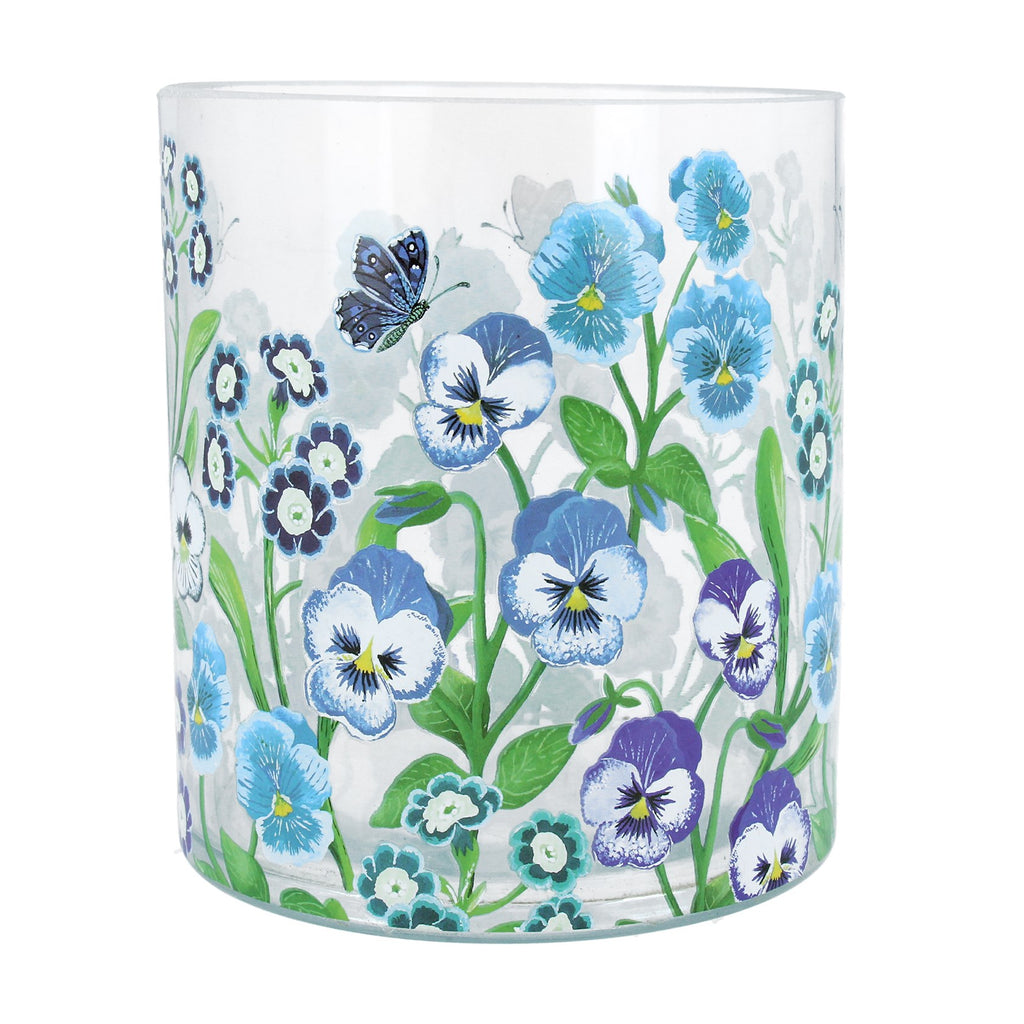 Blue Violas glass tealight large pot - Daisy Park