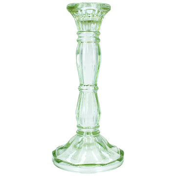 Pastel green medium moulded glass candlestick - Daisy Park
