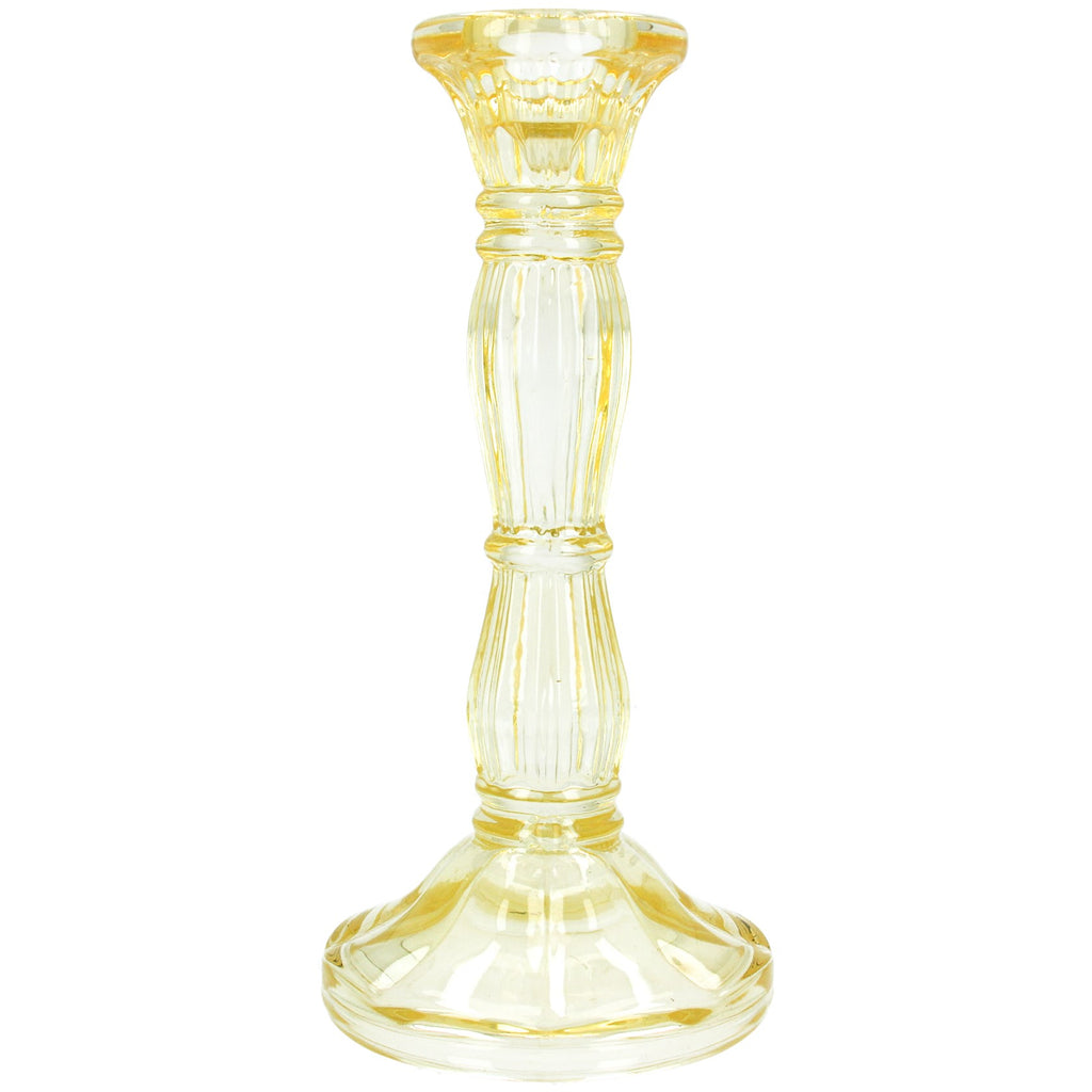 Pastel yellow medium moulded glass candlestick - Daisy Park