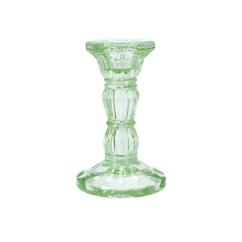 Pastel green small moulded glass candlestick - Daisy Park