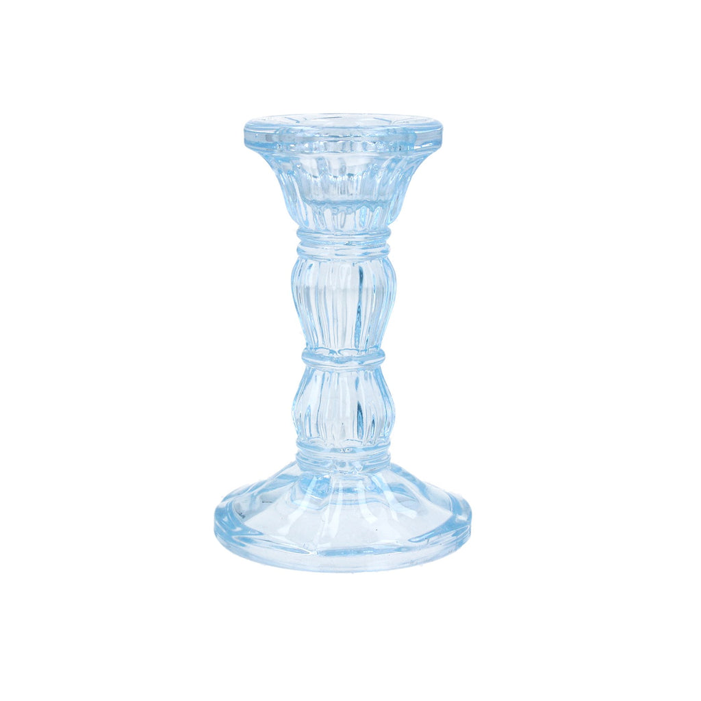 Pastel blue small moulded glass candlestick - Daisy Park