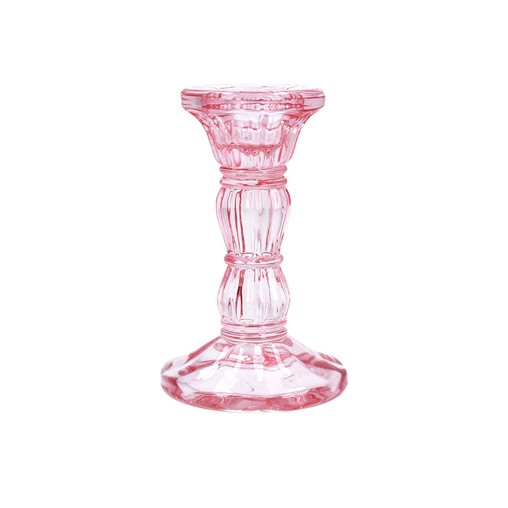 Pastel pink small moulded glass candlestick - Daisy Park