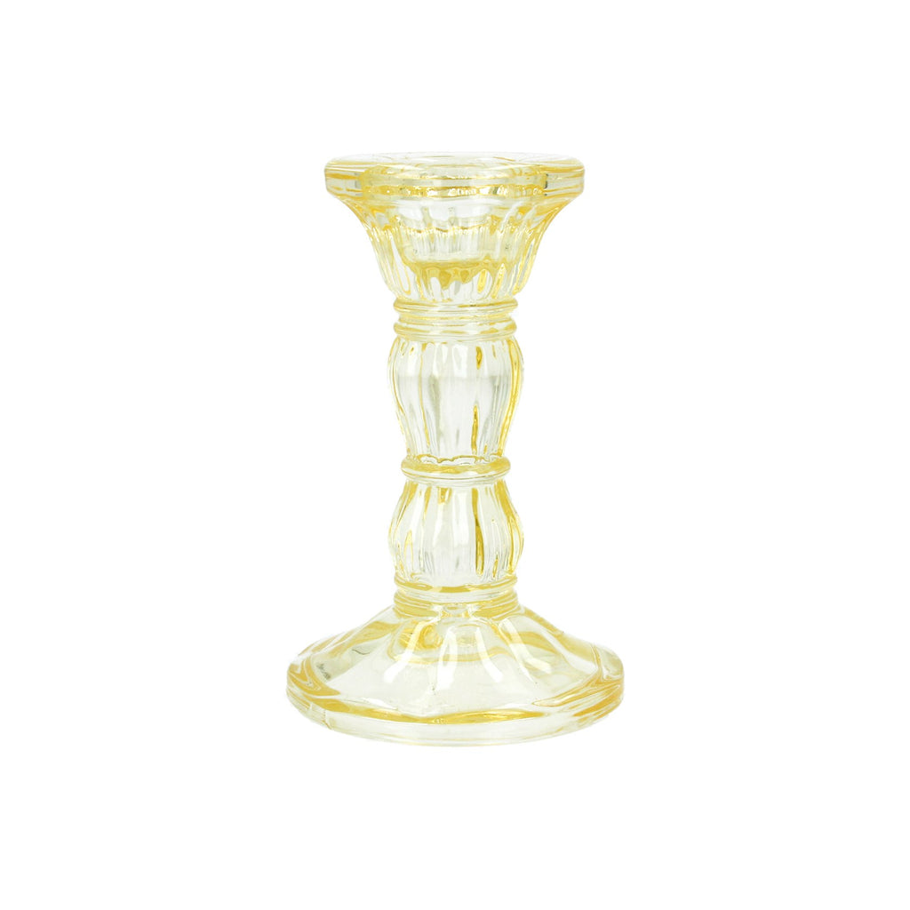 Pastel yellow small moulded glass candlestick - Daisy Park