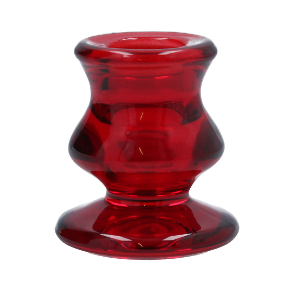 Red glass short moulded candlestick - Daisy Park