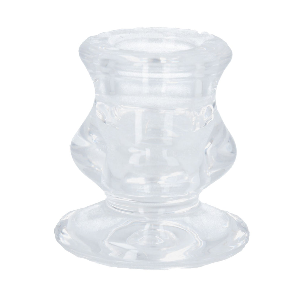 Clear glass short moulded candlestick - Daisy Park