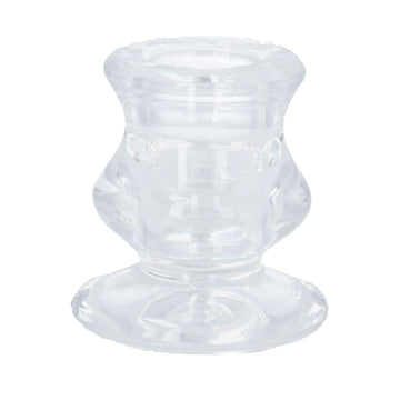 Clear glass short moulded candlestick - Daisy Park