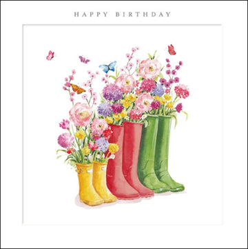 Wellington boots Happy Birthday card - Daisy Park
