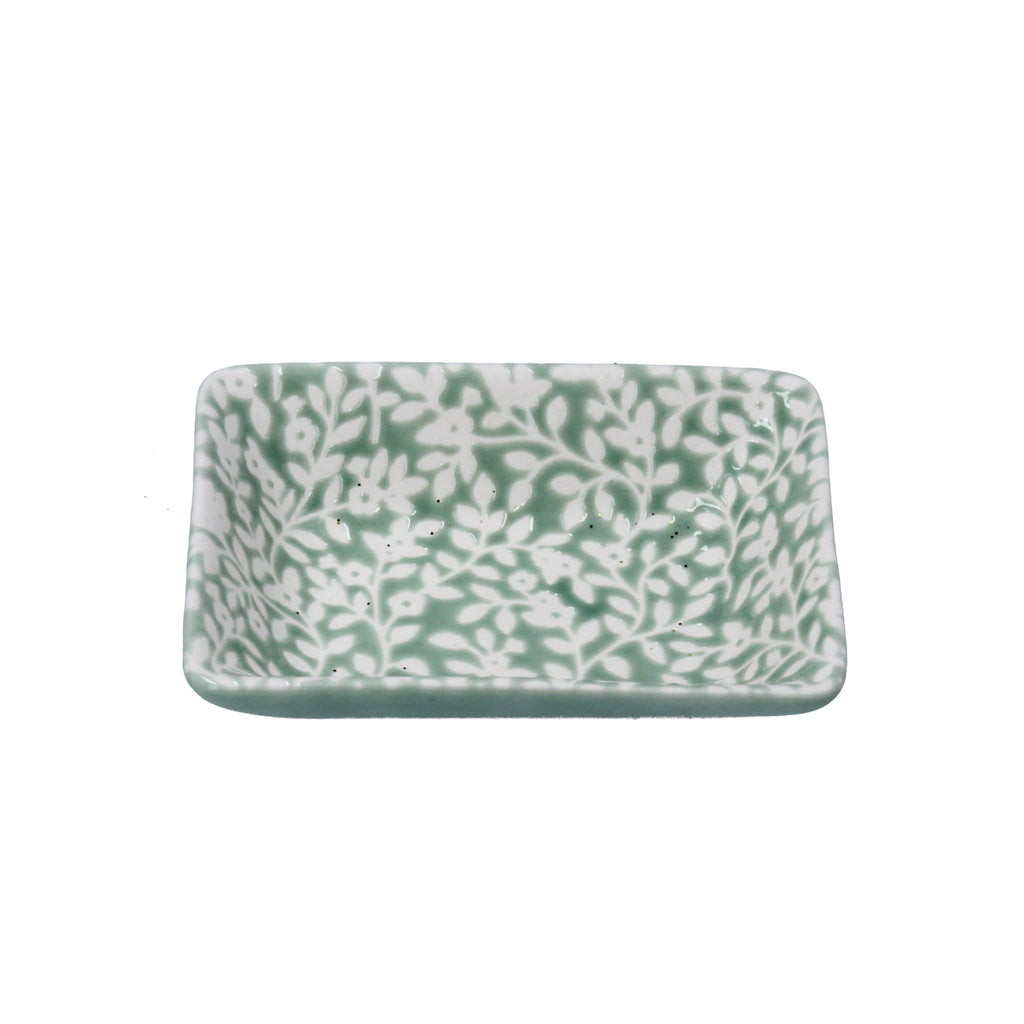 Green floral vines ceramic mini trinket dish - Daisy Park