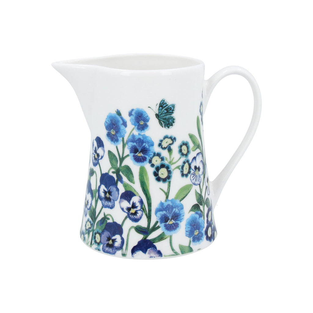 Blue violas & butterflies small ceramic jug - Daisy Park