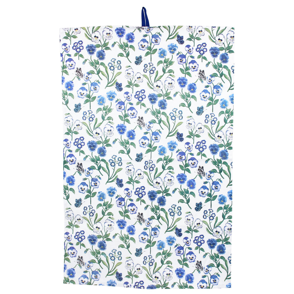 Blue Violas cotton tea towel - Daisy Park