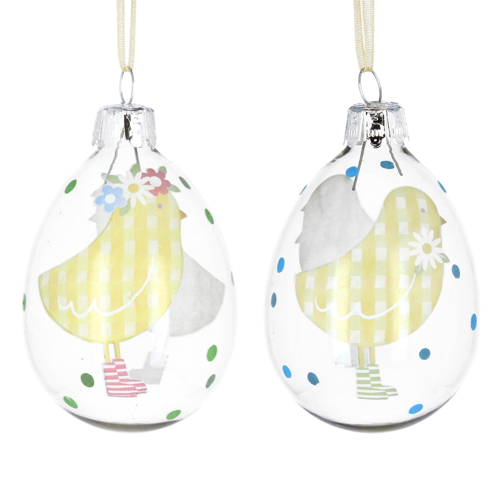 Gingham chick clear glass egg decoration - Daisy Park