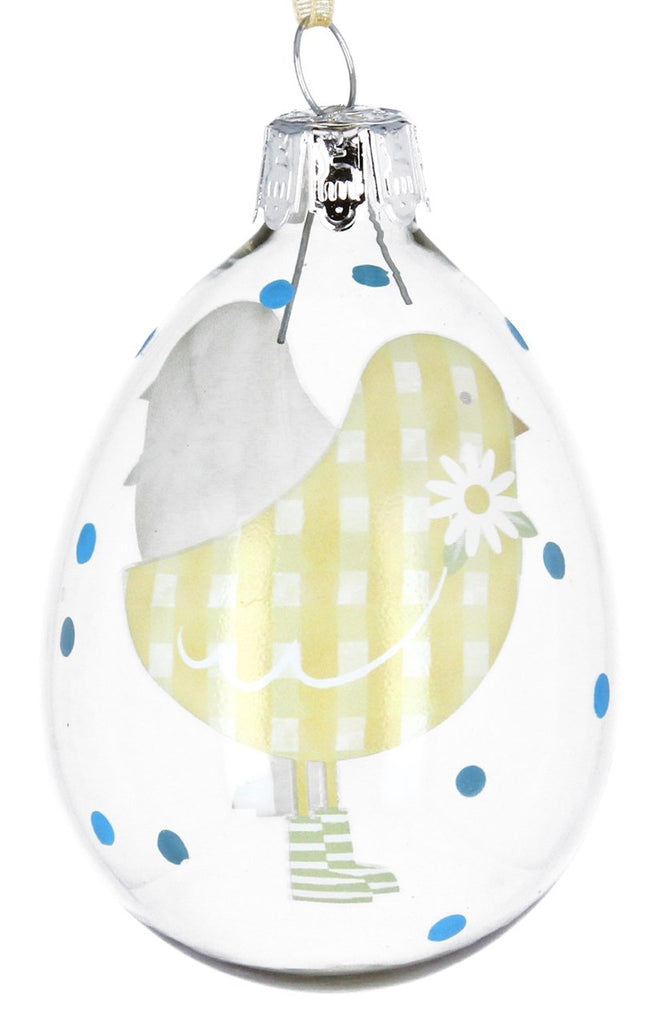 Gingham chick clear glass egg decoration - Daisy Park