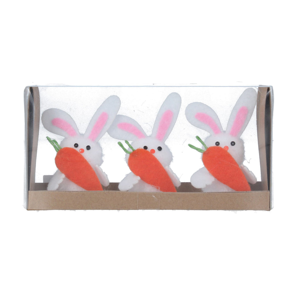 Box of 3 Chenille Bunnies with carrots - Daisy Park