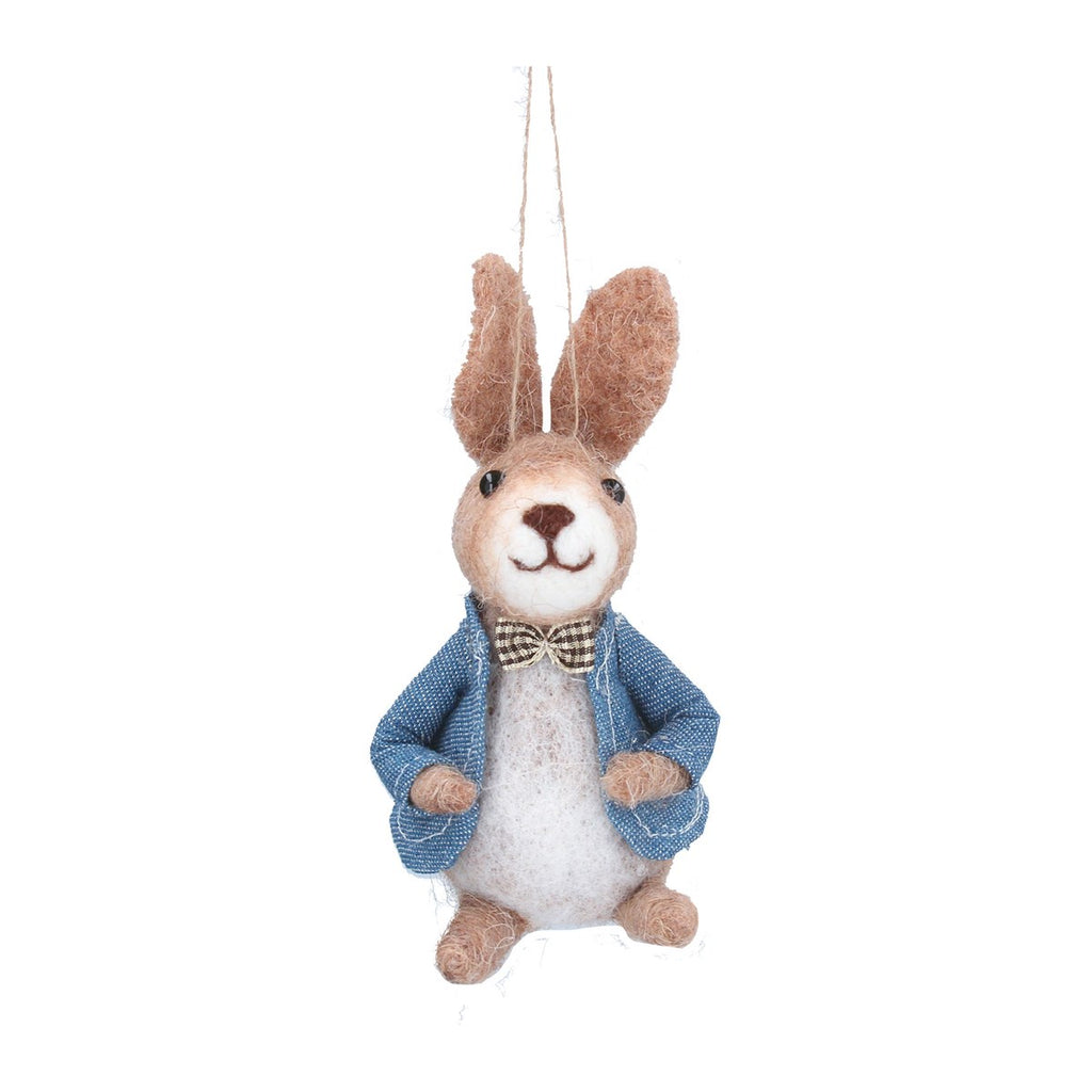 Wool Mix Bunny w Blue Jacket Decoration - Daisy Park