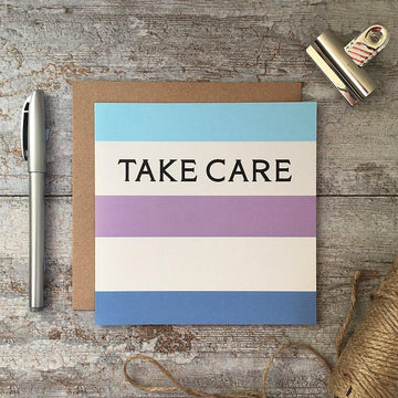 Take care - Rainbow stripe card - Daisy Park