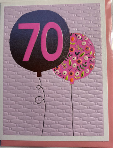 Age 70 pink birthday card - Daisy Park