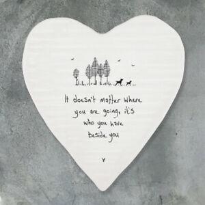 East of India Porcelain Heart Coaster - It doesn't matter where you are going... - Daisy Park