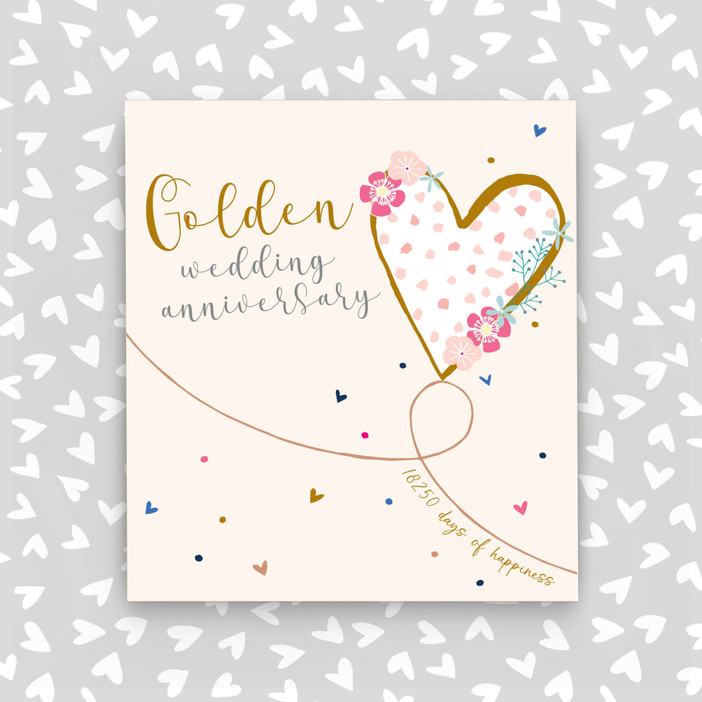 50th Golden Heart Wedding Anniversary Card - Daisy Park