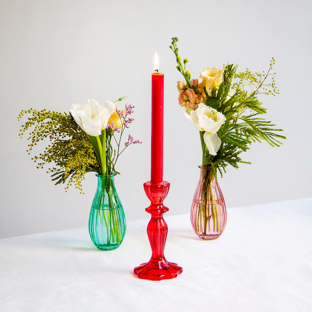 Boho red or green dinner candle - Daisy Park