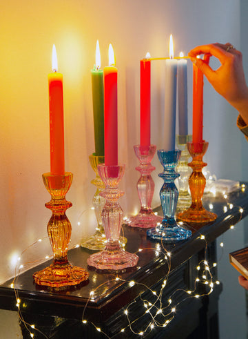 Boho glass candle stick - warm colour - Daisy Park