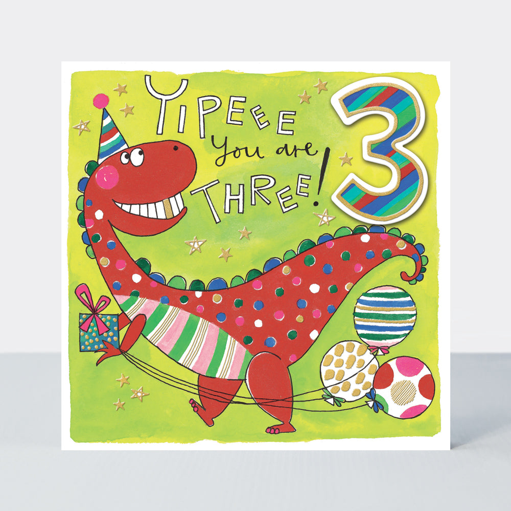 Age 3 dinosaur with balloons card - Daisy Park