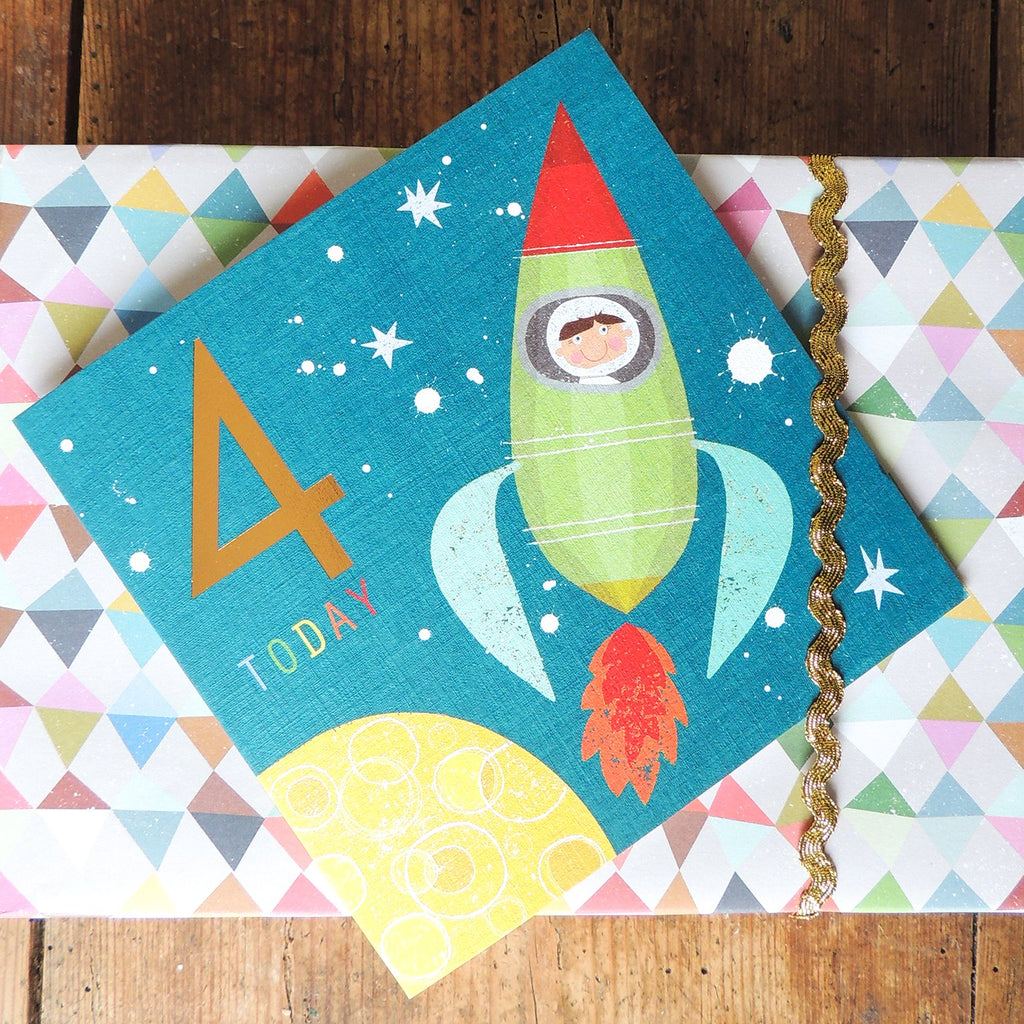 Space Rocket 4th Birthday Card - Daisy Park