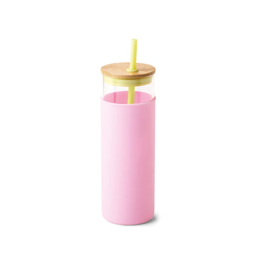 Glass tumbler with straw - Citron/Pink - Daisy Park