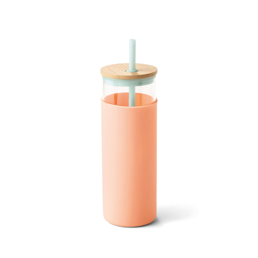 Glass tumbler with straw - Mint/peach - Daisy Park