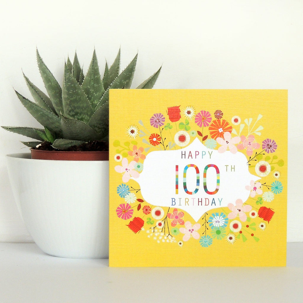 Floral 100th birthday card - Daisy Park