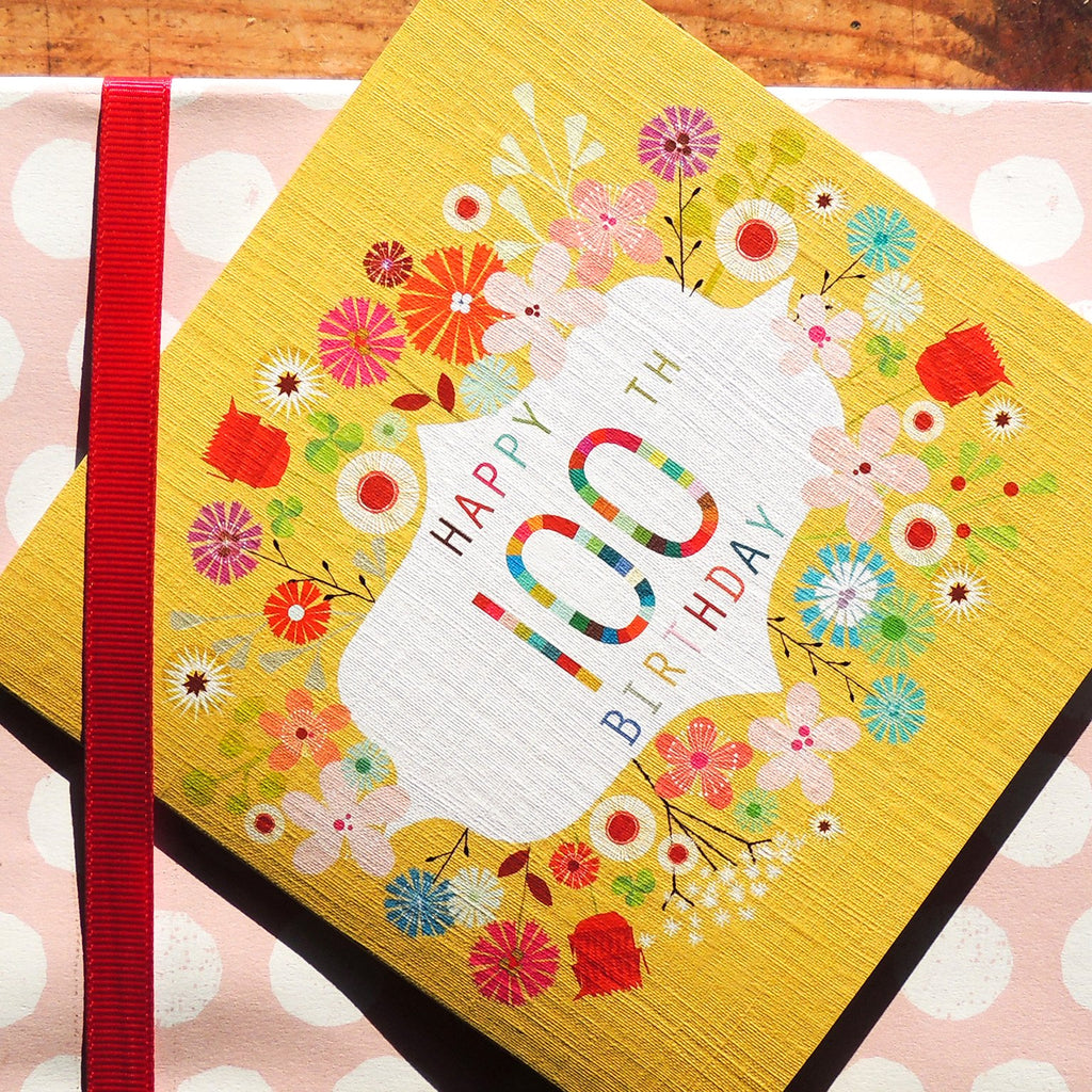 Floral 100th birthday card - Daisy Park