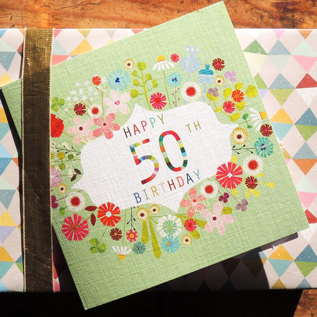 Floral 50th birthday card - Daisy Park