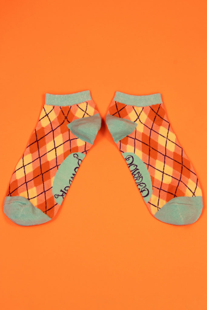 Pink Argyll Trainer Socks - Daisy Park
