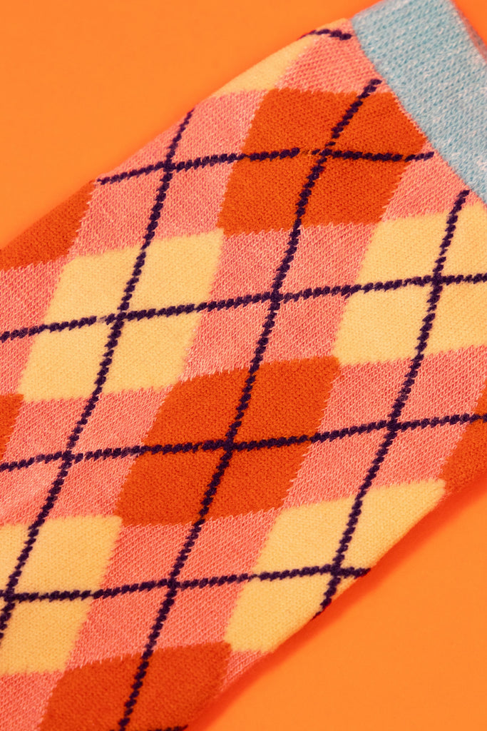 Pink Argyll Trainer Socks - Daisy Park