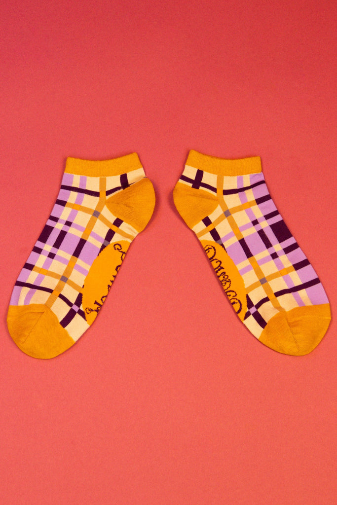 Purple Check Trainer Socks - Daisy Park