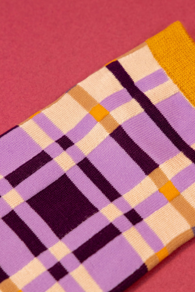 Purple Check Trainer Socks - Daisy Park