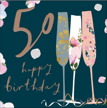 50th Birthday Champagne glasses card - Daisy Park
