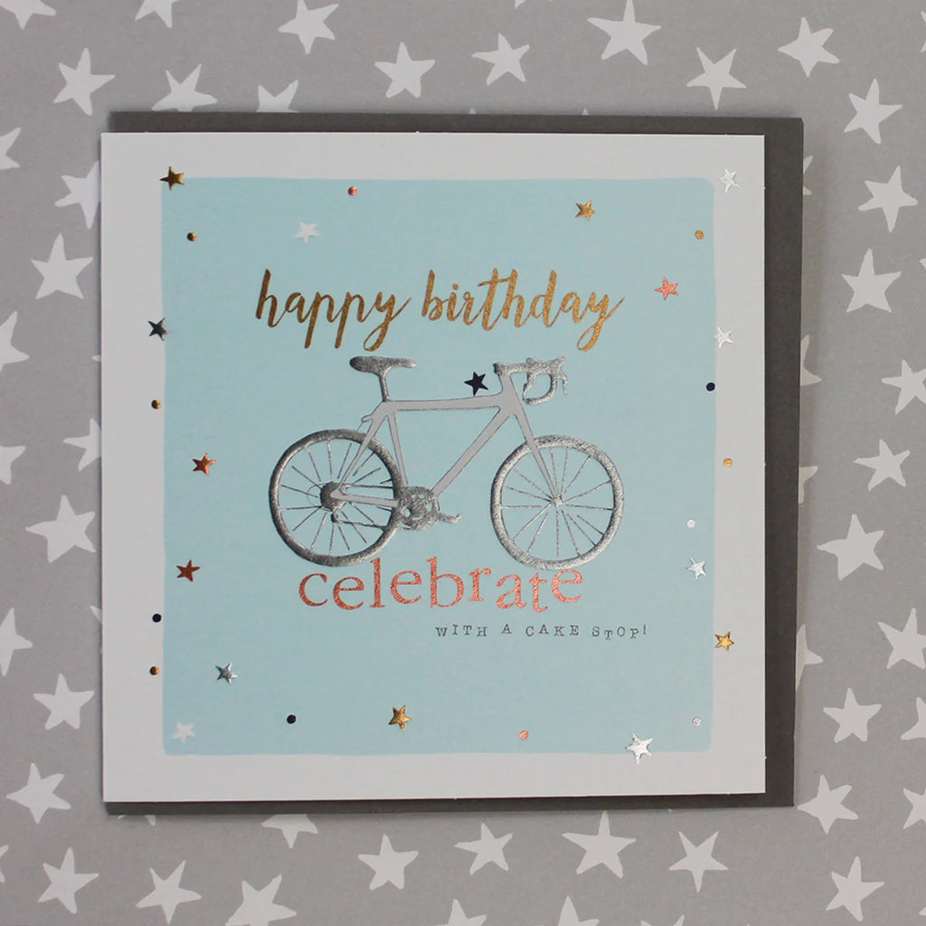 Happy birthday Cyclist celebrate with cake card - Daisy Park