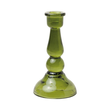 Green tall glass taper holder - Daisy Park